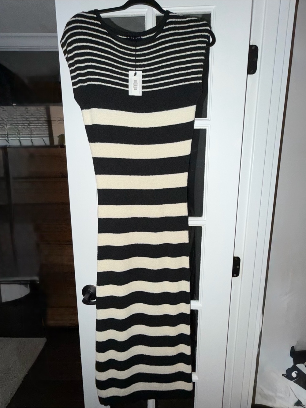 Black and Cream Striped Maxi Dress - Elegant Knit Style